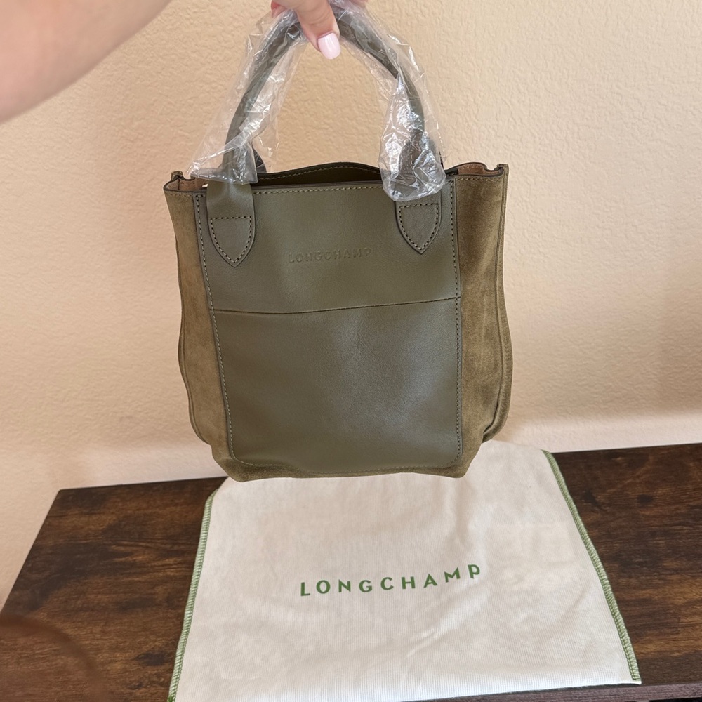 Longchamp Khaki Green Cabas Small Velvet Top Handle Bag - Picture 4 of 13